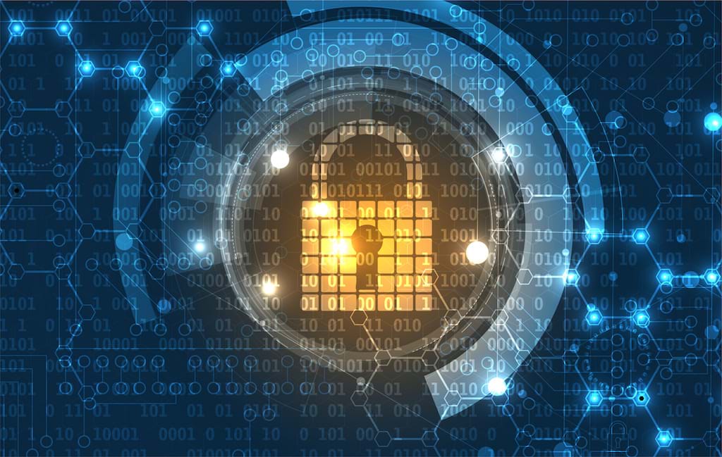 Cybersecurity lock with binary data overlay